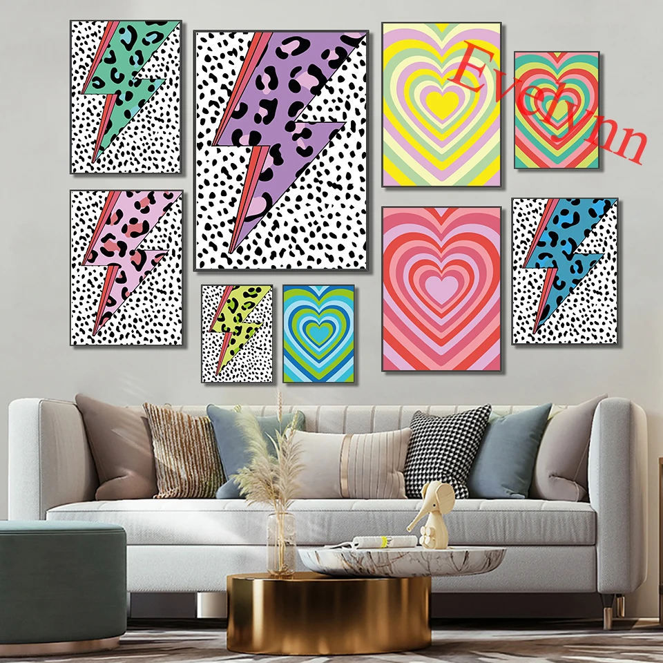 

Groovy Retro 60s 70s Psychedelic Funky Love Heart Poster Lightning Bolt - Leopard Print,Living Room Decor Canvas Wall Art Prints