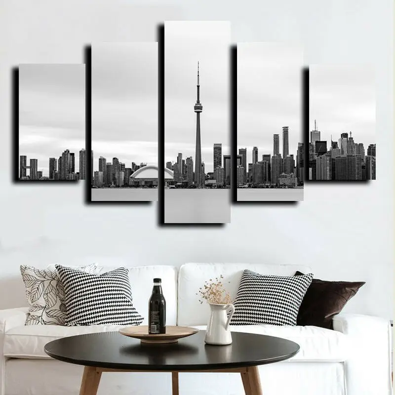 

No Framed Canvas 5Pcs Black And White Toronto Skyline Art Posters Modular Prints Pictures Paintings Home Decor Decorations