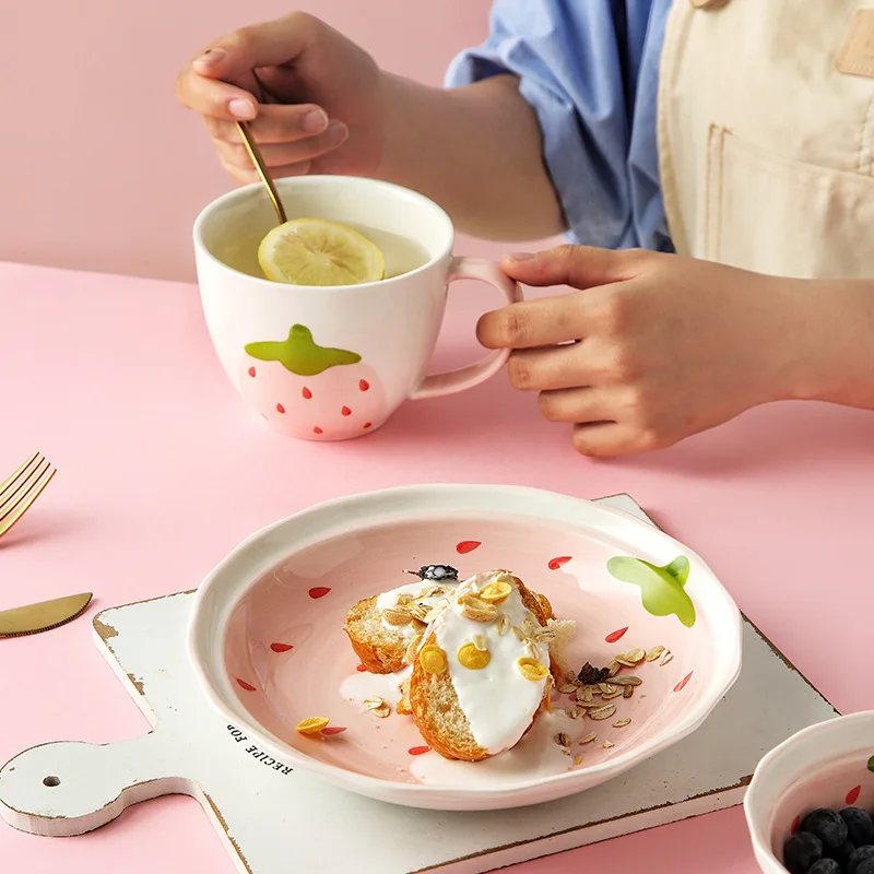Strawberry Bowl Cute Girl Heart Rice Creative Personality Household Noodle Soup Dishes Tableware dinnerware set | Дом и сад