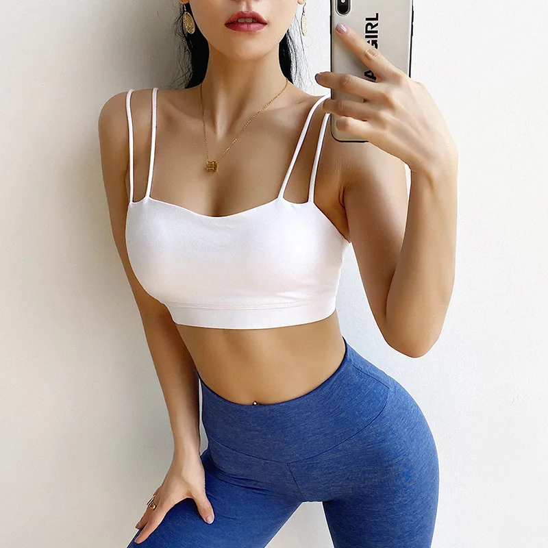 

Spaghetti straps beauty sports bra back together condole belt running vest female shockproof yoga bra