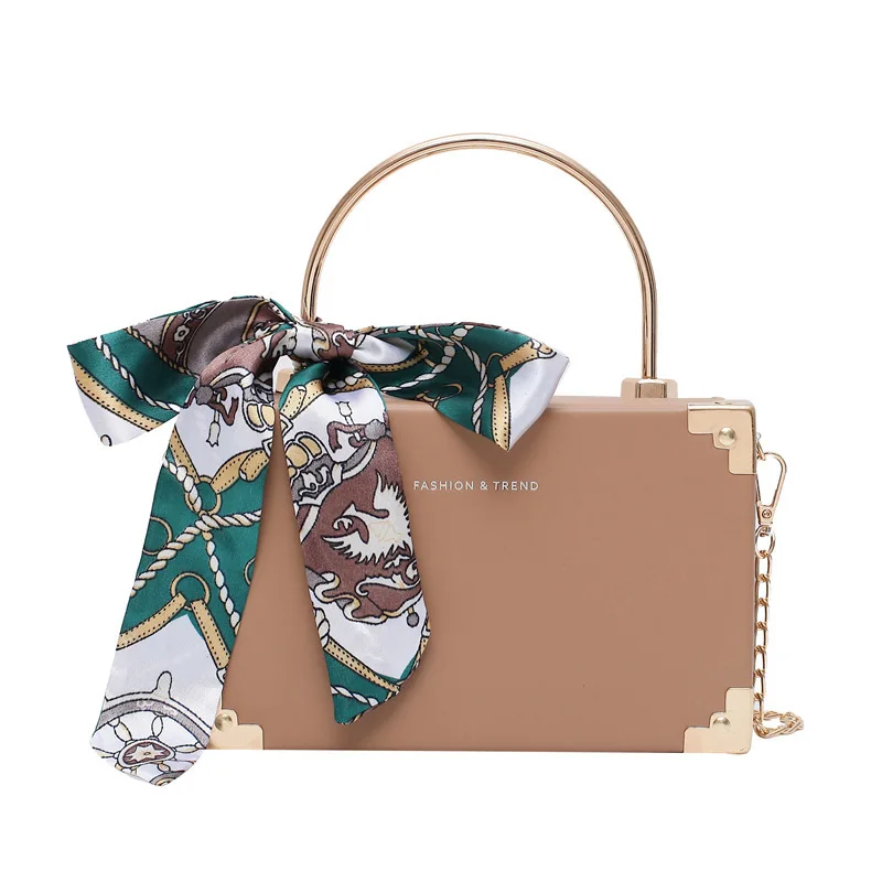 

2021 New European and American Silk Scarf Ins Fashion Portable Chain Shoulder Messenger Box Bag Women Bag
