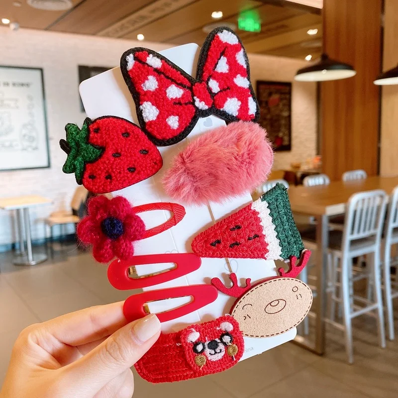 

Cartoon Plush Hairpins Set Hairpins Girl Child Bowknot Princess Long Hair Fashion Accessories Hair Clip Sweet Headband Headdress