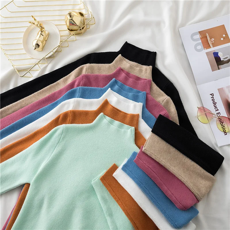 

Turtlenck soft basic pullover sweater Women's Fall winter New Solid Sweater Women Slim Long-sleeved Knit Tops Casual Inside Wear