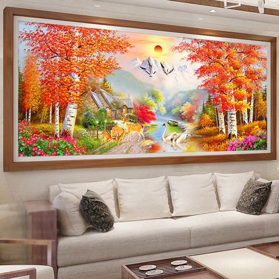 

80x40cm 5d diy diamond painting Autumn landscape Large 3d Diamond mosaic new full square round resin landscapes nature decor,