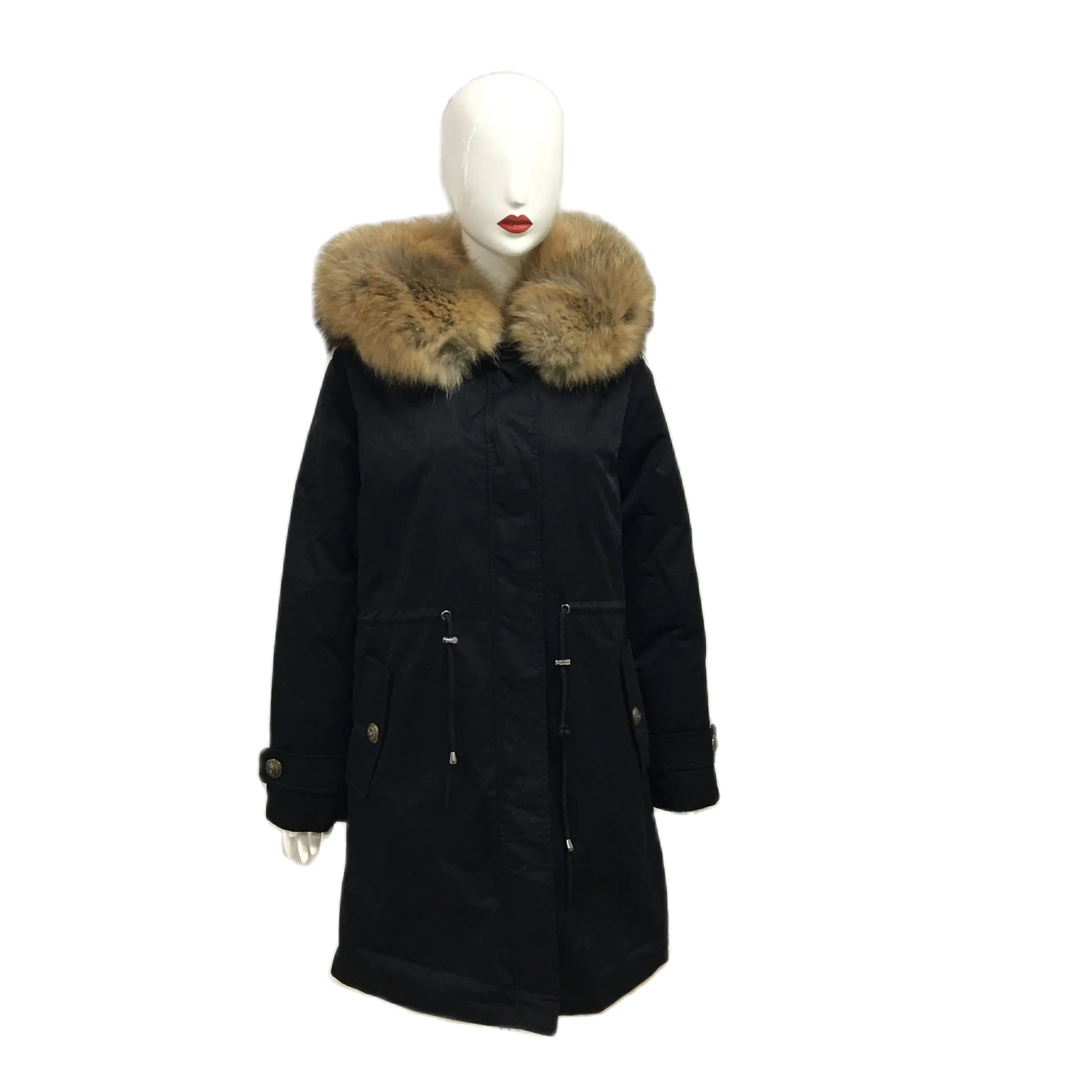 

Latest Stylish Black Long Parka Mr&Mrs Real Fox Fur Overcoat Natural Color Lined Garment