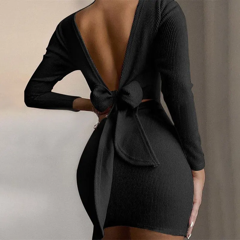 Женское облегающее мини-платье с открытой спиной и узлом пикантные короткие