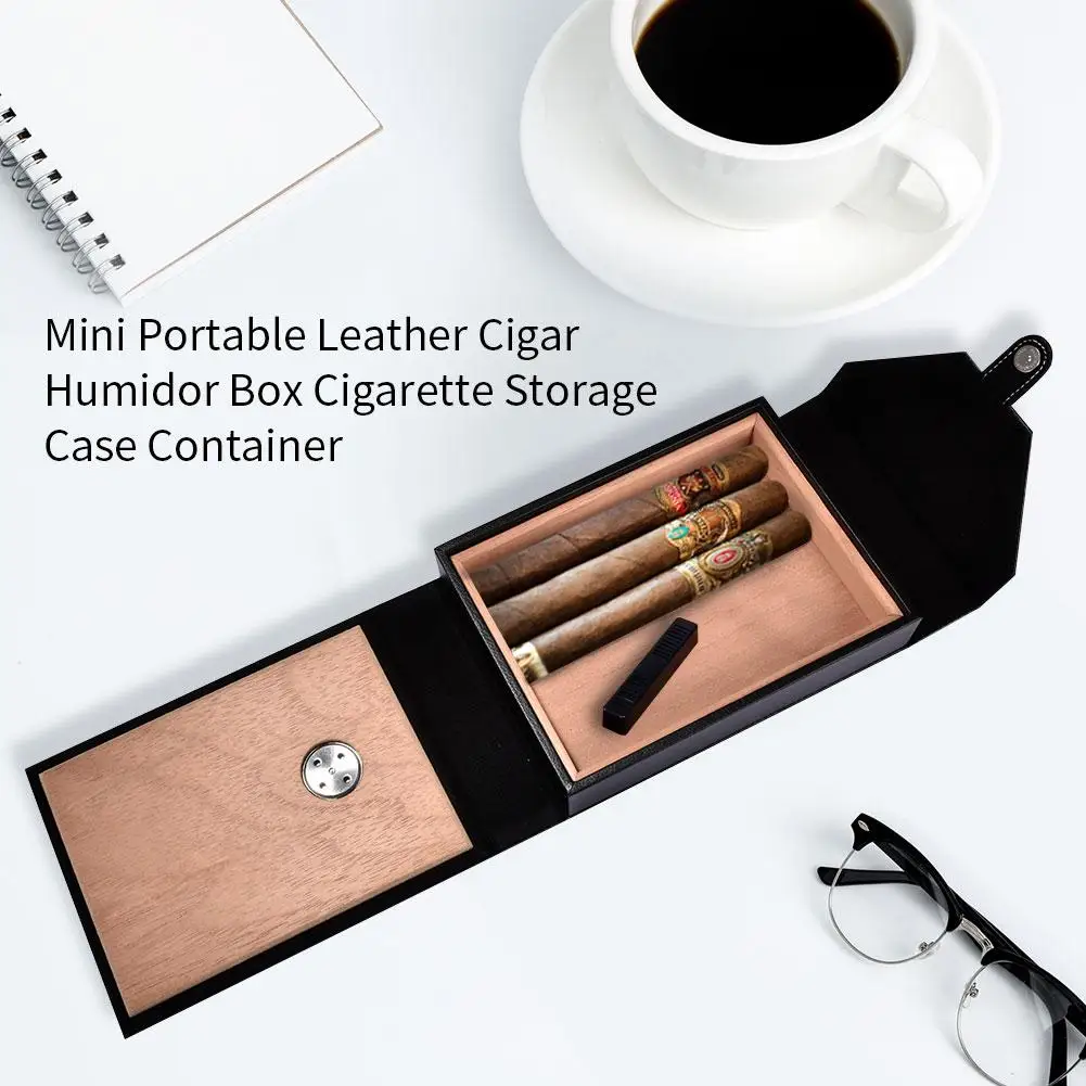 Портативная Черная сигарета Humidor дорожная кожаная коробка для путешествий Мини
