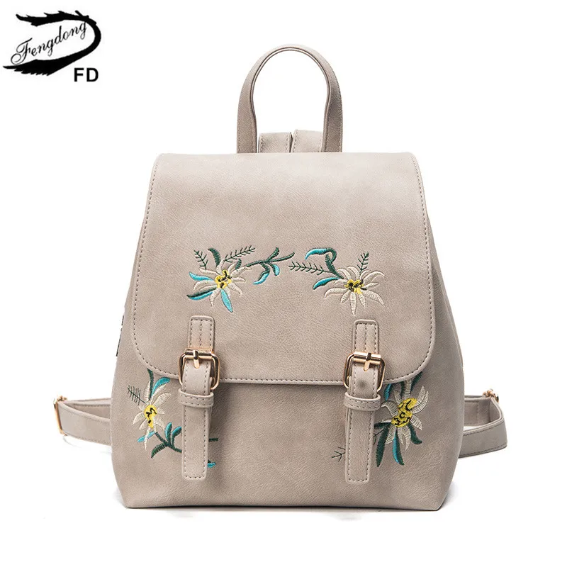 Женский рюкзак с цветочной вышивкой Fengdong повседневный мини из искусственной