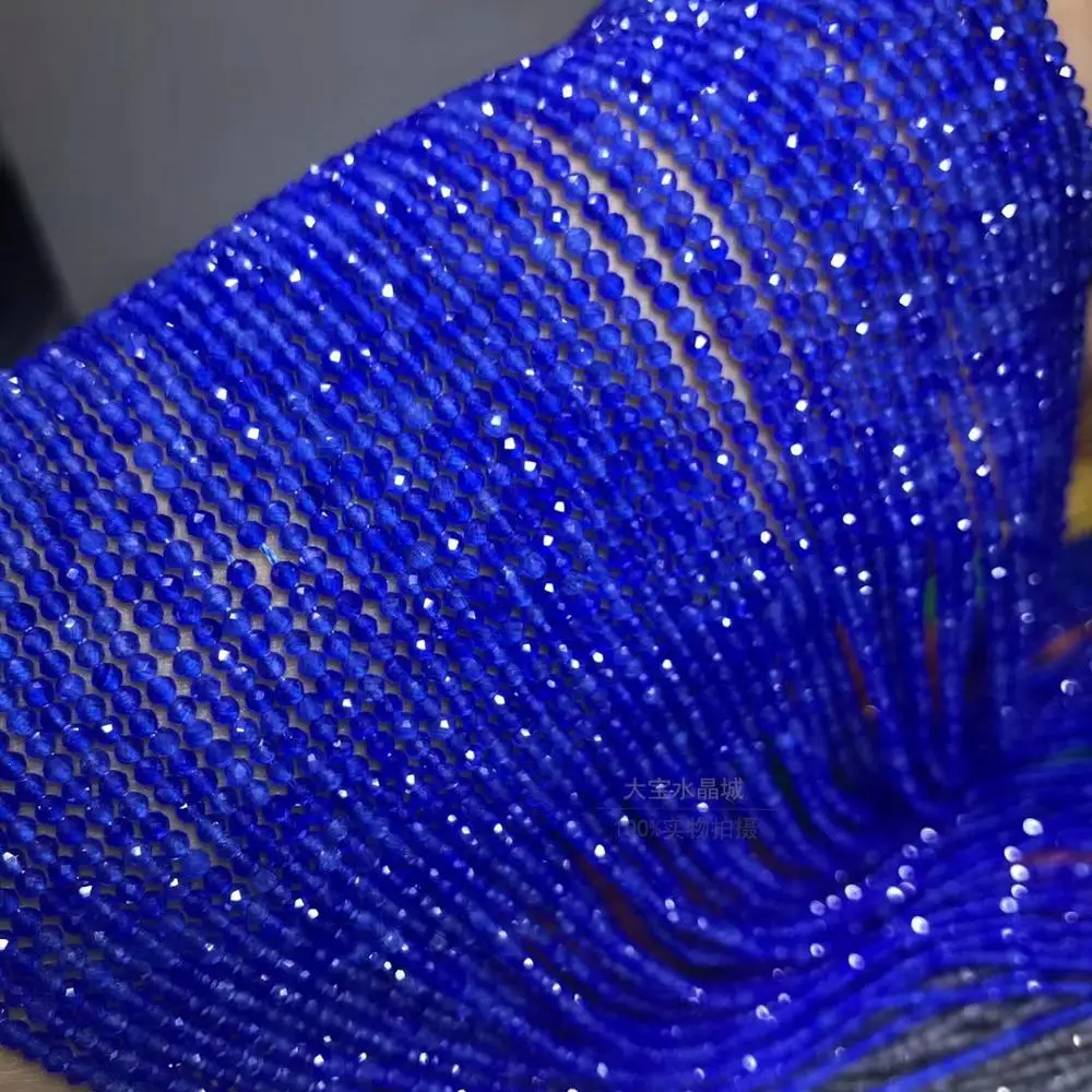 

loose beads cateye blue spinel round faceted 2mm 14" for DIY jewelry making FPPJ wholesale beads nature gem stone