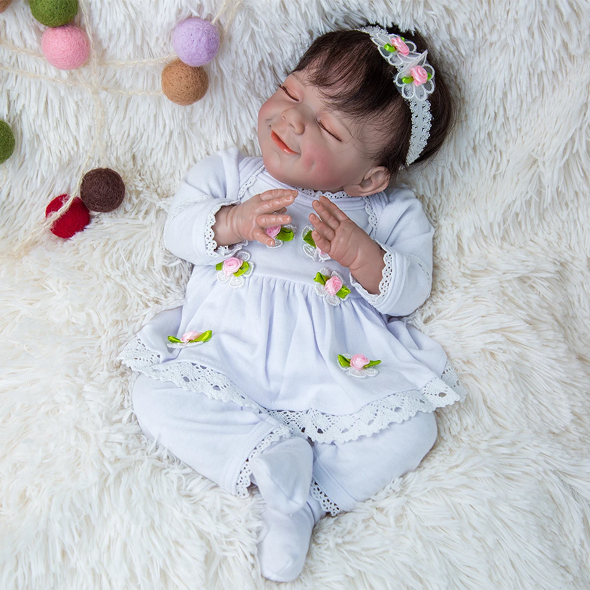 

Smiling Reborn Baby Dolls April 18inch Lifelike Cloth Body Bonecas Reborn Bebe Doll Toys Kid Children's Day Gift