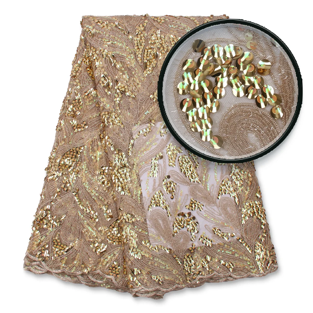 

NI.AI, африканская кружевная ткань с золотыми блестками, 2022, высокое качество, бисер, нигерийская Свадебная вышивка, французский тюль, кружевн...