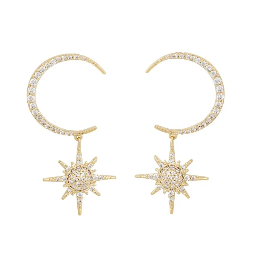 

2020 christmas new arrived fashion girl women jewelry sparking bling 5A cz moon star dangle earring