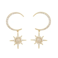 2020 christmas new arrived fashion girl women jewelry sparking bling 5a cz moon star dangle earring