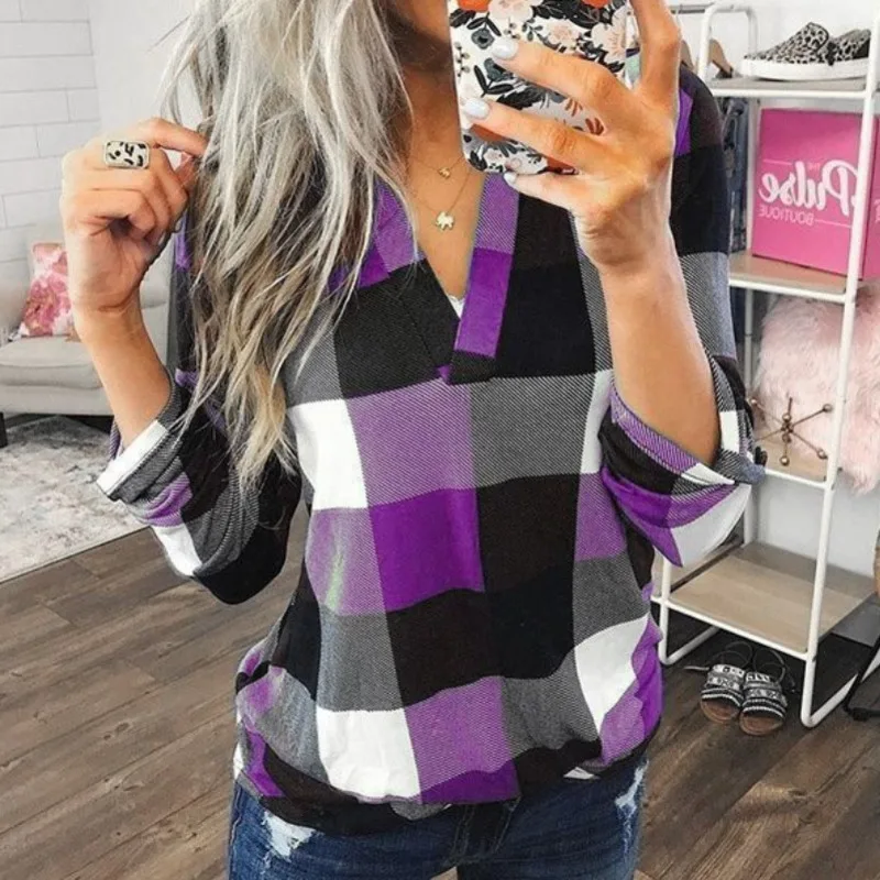 

2020 Women Shirts Autumn Casual Plaid Shirt For Women Tops And Blouses Long Sleeve Red Ladies Plaid Shirts