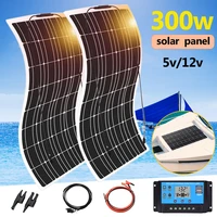 solar panel 12v 300w flexible photovoltaic system kit solar cell battery charger for car rv boat home camping 1000w waterproof