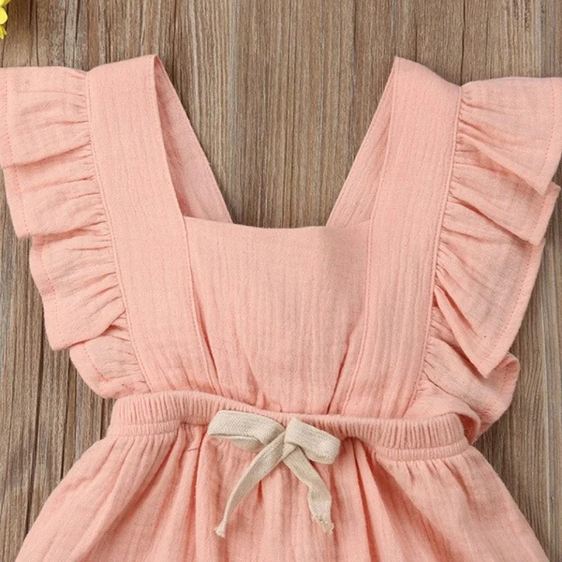

0-24M Baby Summer Ruffled Jumpsuit Sunscreen Crawling O Neck Short Sleeved Fashion Baby Solid Color Clothes