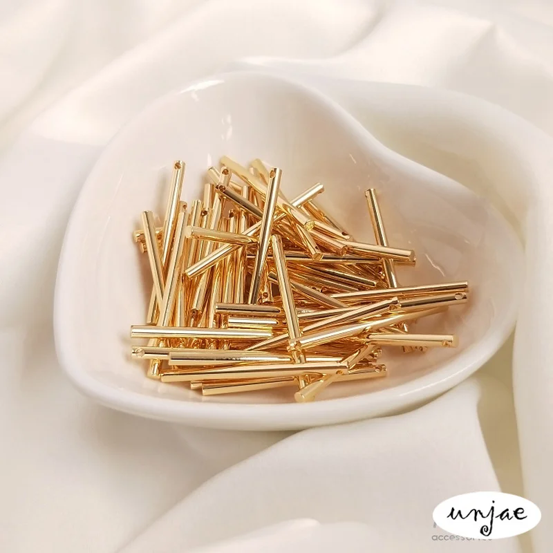 

Custom color 14K bag real gold drill hole round straight rod pendant earrings stud Necklace Pendant DIY accessories