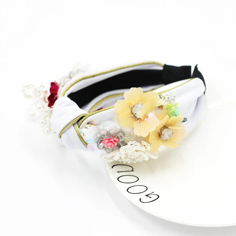 

Personalized pearl flower headband New European and American fabric exaggerated colorful pearl flower hair accessories 808