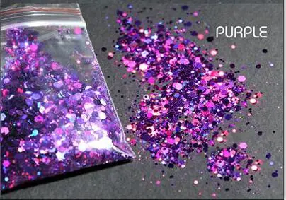 purple 50 грамм Радужная голографическая с голографическим блеском микс массивный шестигранный Радужный лазерный блеск пурпурный космическая блестящая голографическая, HJHJ611 - Цвет: purple