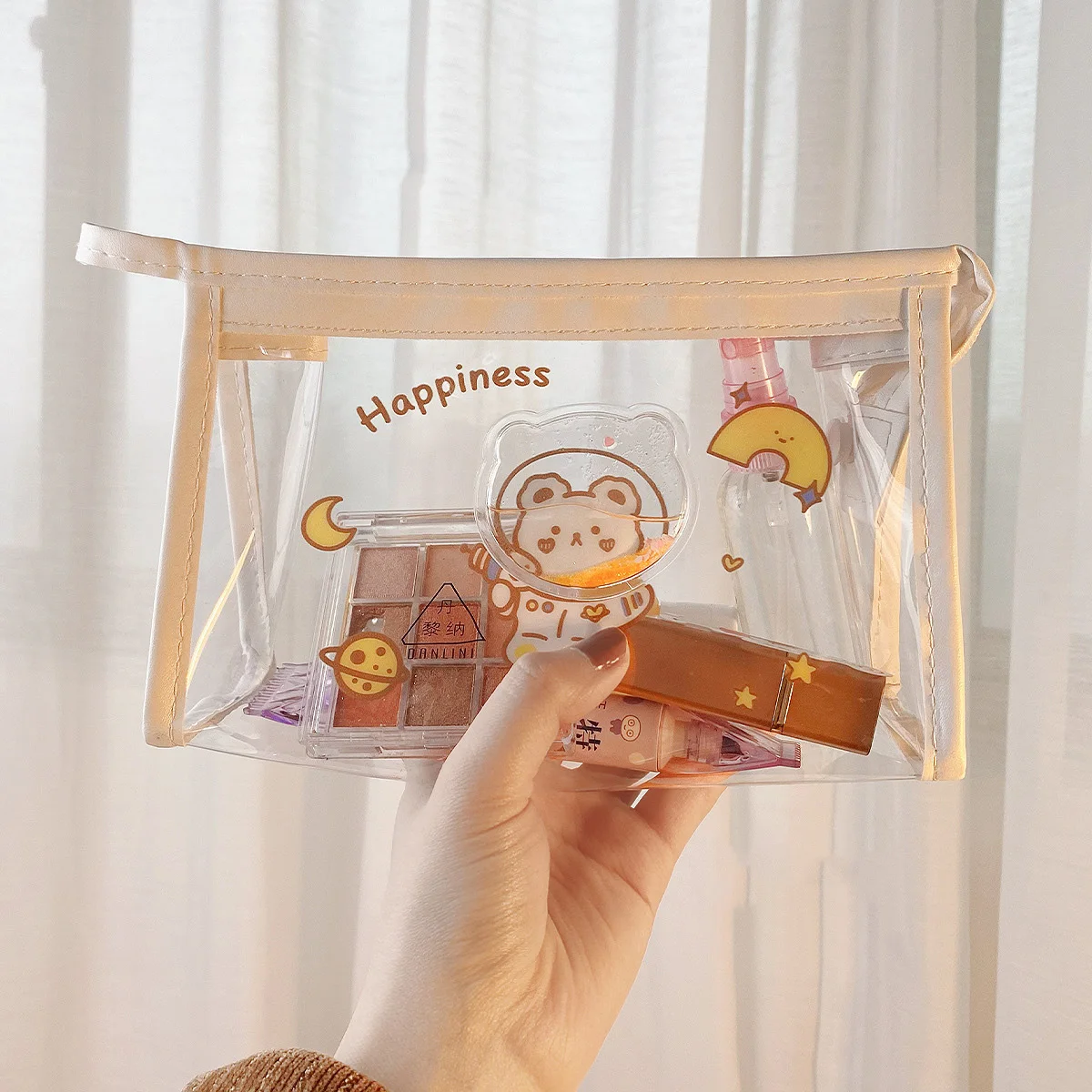 

Glitter Oil Large Cute Pencil Case kawaii Transparent Pencil Bag Bear Pouch Big Makeup Bag School Stationery Gift Storage Travel