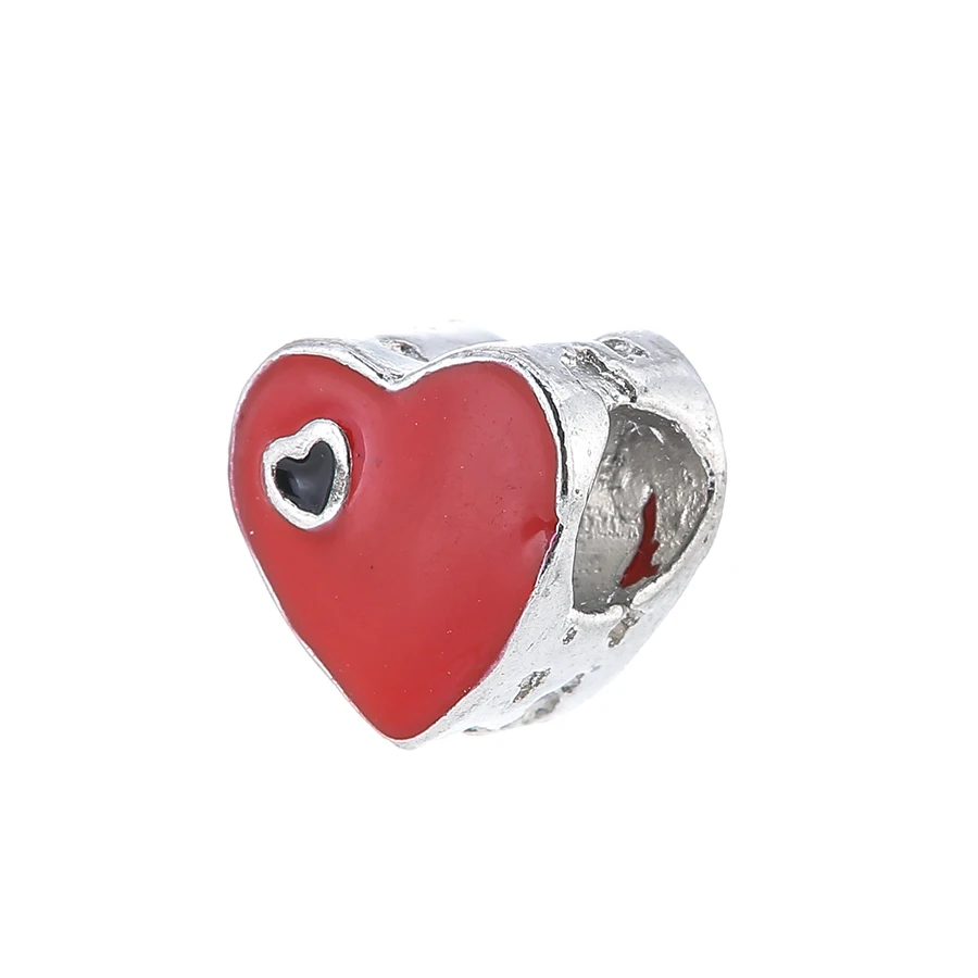 

Buipoey Red Heart-shaped Beads Fine Charm For Bracelets & Necklace Original Women's Handmade Jewelry Accessories Love Beaded