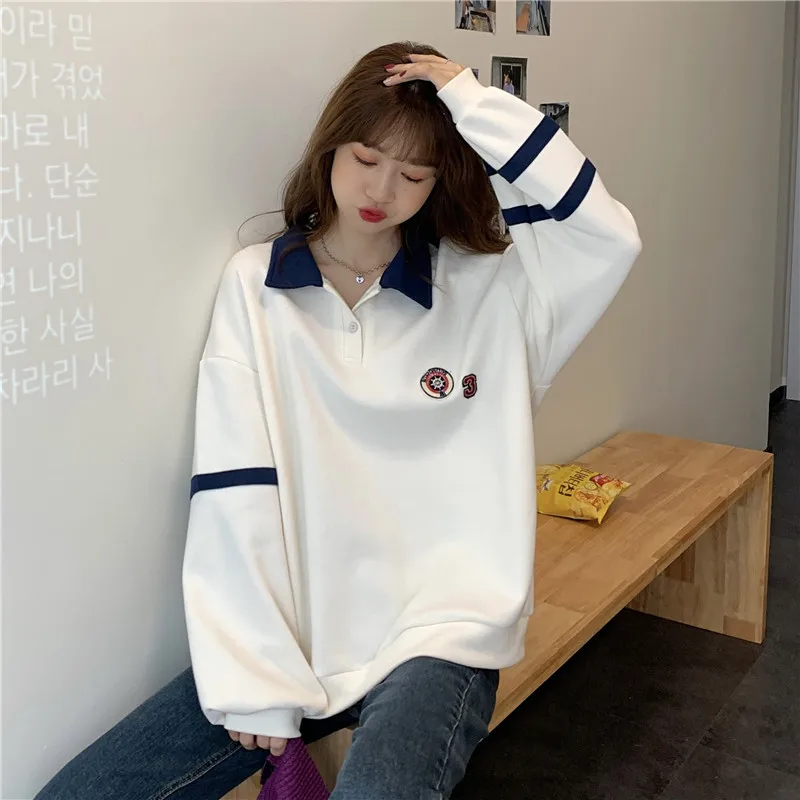 

Japanese fashion preppy style pullover autumn winter clothes women casual loose Hoodies long sleeve turn-down collar Sweatshirts