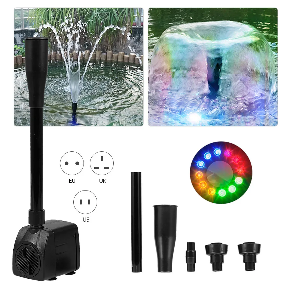 

15W Ultra-quiet USB Water Pump with Power Cord IP68 Waterproof for Aquarium Fish Tank Fountain with 12 LED Light Water Pump