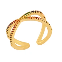 funmode luxury multicolor round cz pave x letter design open adjustable rings for women bague femme wholesale fr41