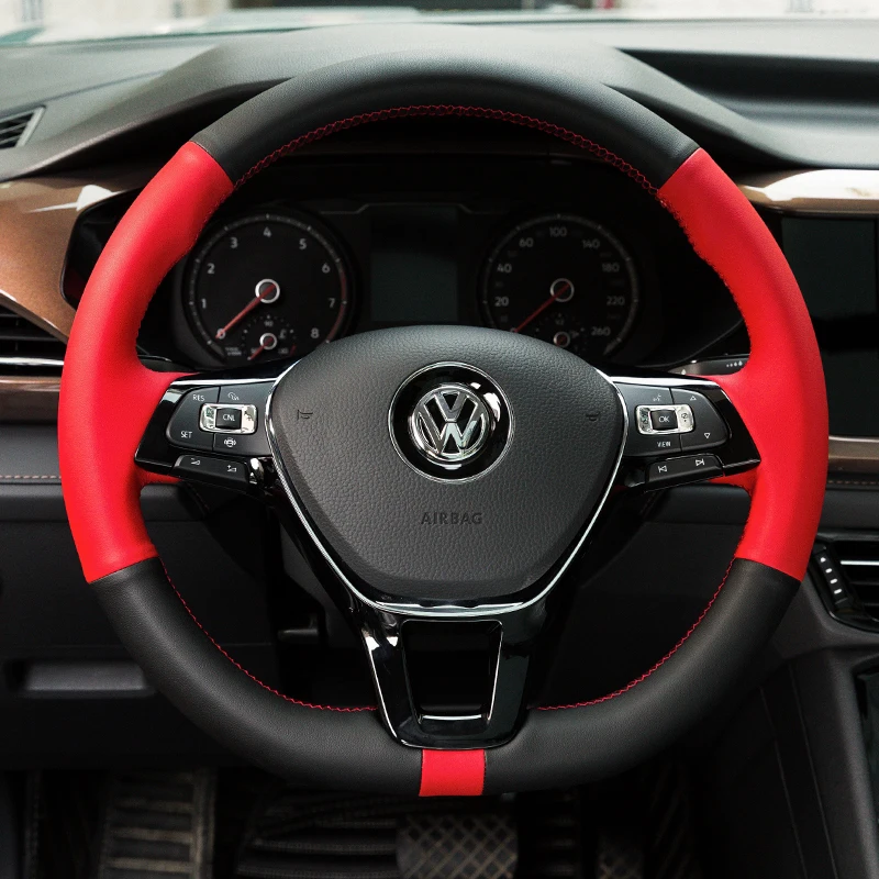 

Для Volkswagen Tayron Sagitar тару T-ROC Lamando Lavida Teramont Passat из серии "сделай сам" кожи, Прошитые вручную; Руль крышка