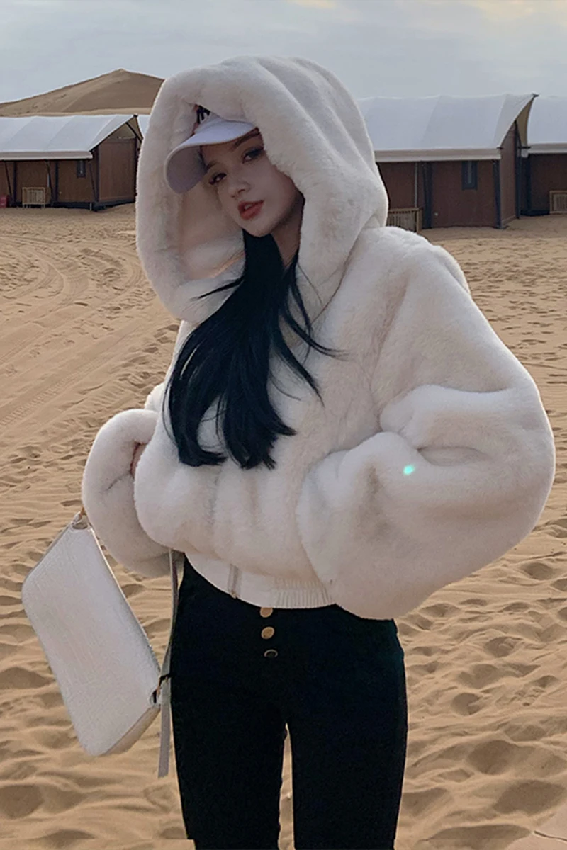 

Plush Coat 2020 New Women's Autumn And Winter Versatile Plush Hooded Sweater Short Small Hairy Top