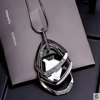 polygon silver BYSPT серебряное Золотое длинное ожерелье со стразами винтажное панк треугольное квадратное овальное Хрустальное стекло кулон ожерелье s женские ювелирные изделия - Окраска металла: polygon silver