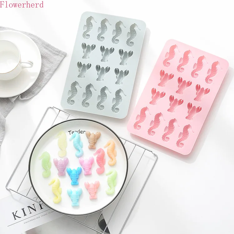 

14 Holes Fondant Tools Silicone Cake Mould Hippocampus Lobster Chocolate Mould Handmade Soap Mould Pastry Mold Baking Tools