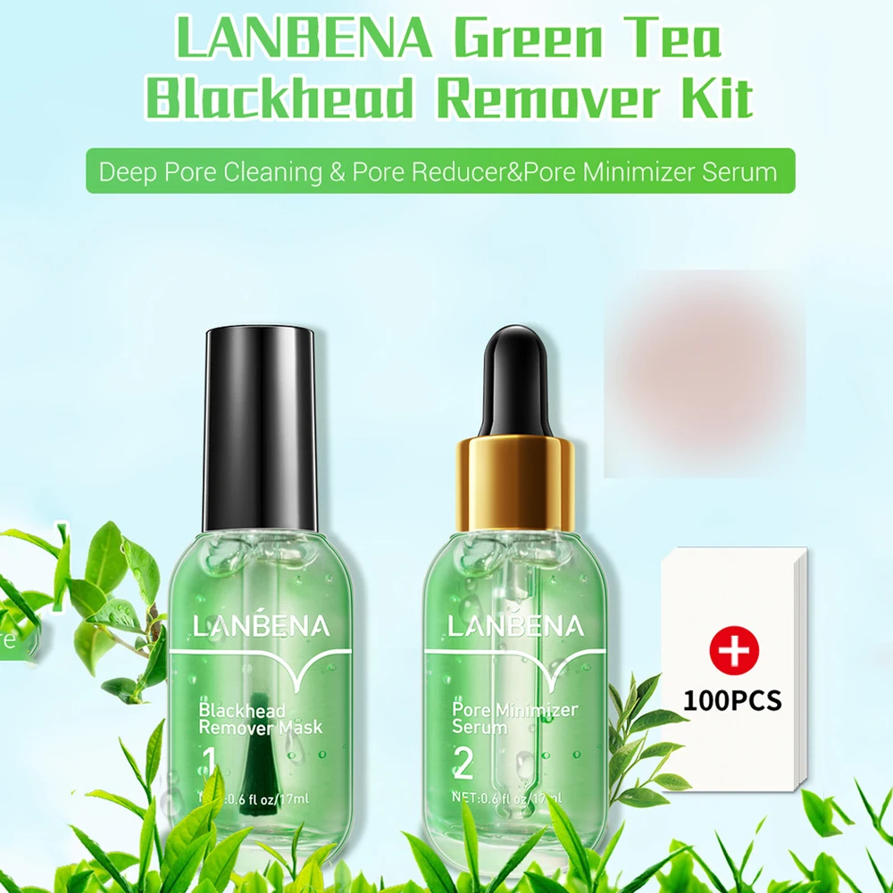 

LANBENA Green Tea Blackhead Remover Deep Cleaning Remove Excess Oil Shrinking Sucking Out Acne Smooth Skin Pore Minimizer Serum