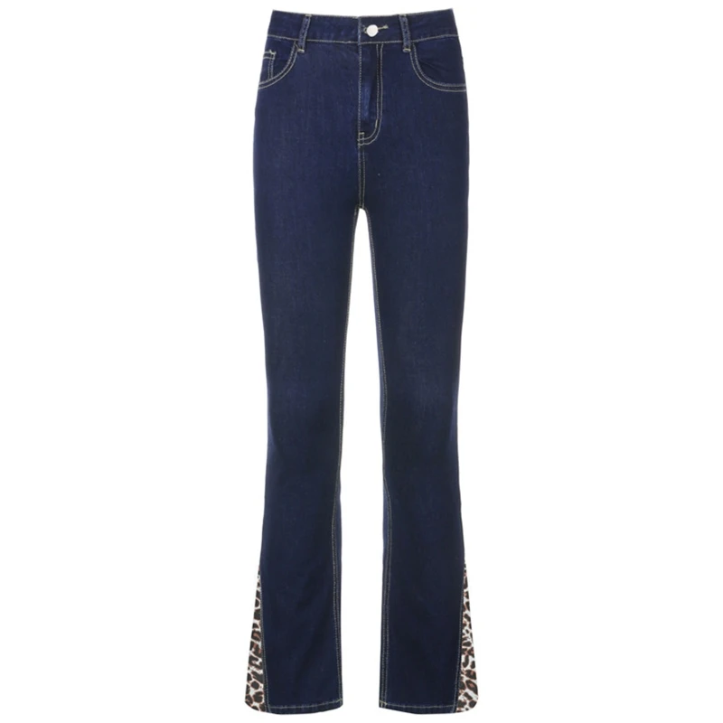 

Women High Waist Straight Leg Jeans Vintage Leopard Print Patchwork Slim Denim Pants Harajuku Casual Long Trousers Streetwear wi