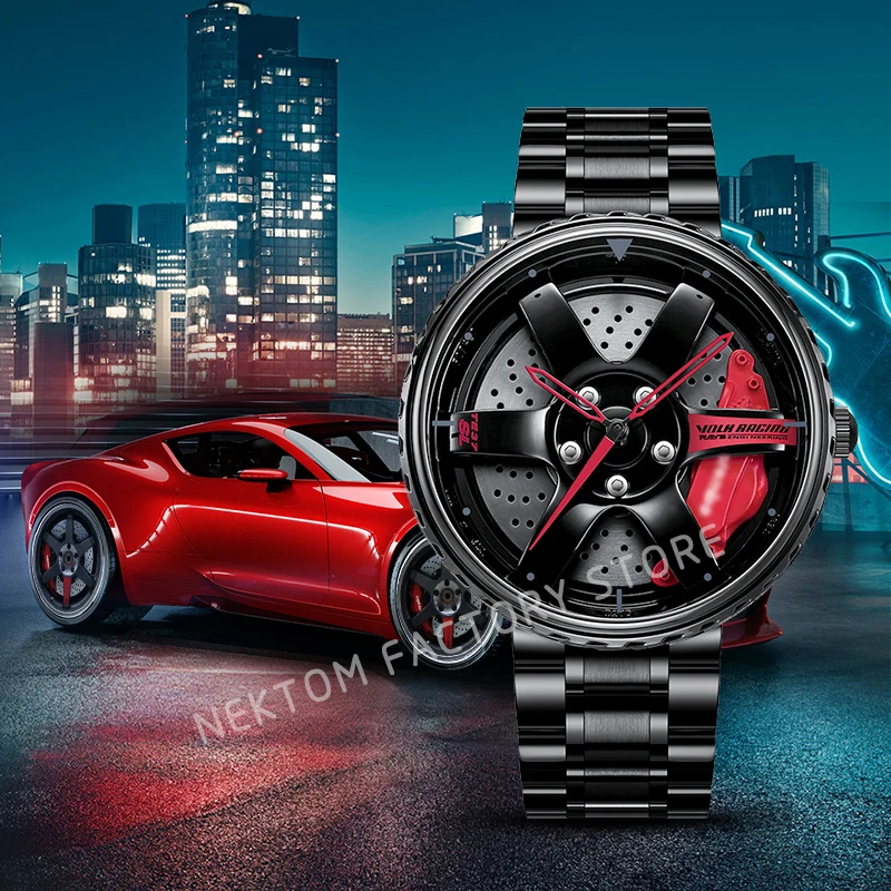 

NEKTOM Dropshipping Car Watches Men Sport Wristwatches Quartz Waterproof Rim Hub TE-37 3D Model Watches For Men Volk Rayos