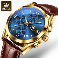 2021 olevs new fashion mens watches top brand luxury quartz watch premium leather waterproof sport chronograph watches for men