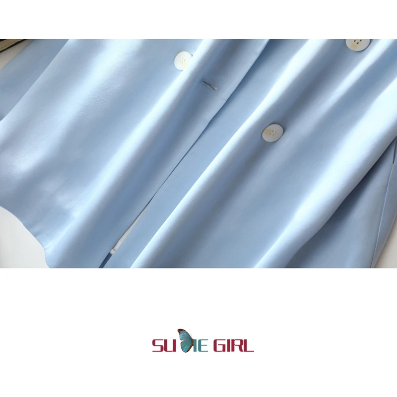 

SUDIE Girl Summer casual simple solid color elegant temperament double-breasted lapel waist suit skirt dress