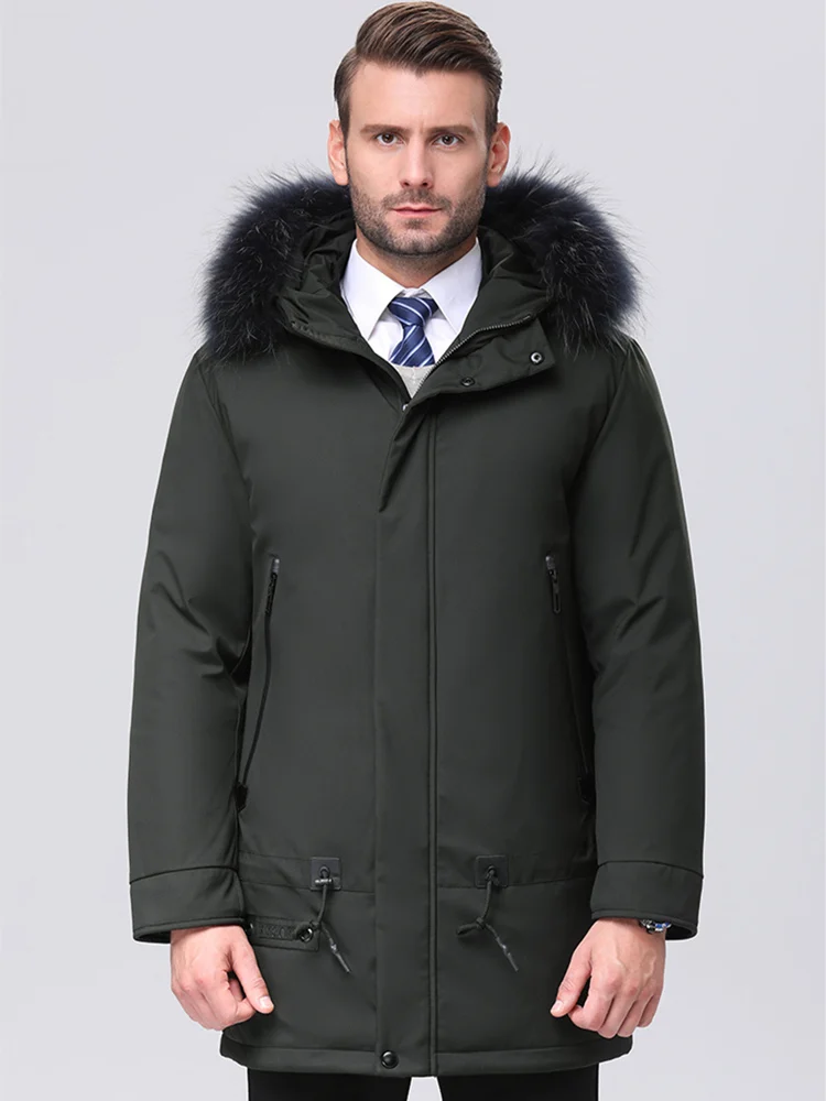 Мужской зимний пуховик с капюшоном VSD Камуфляжная парка из меха енота и гусиных