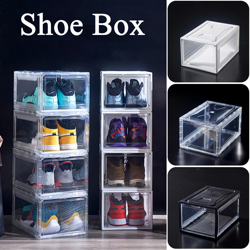 

Shoe Box Stackable Shoes Organizer Clear Plastic with Magnetic Door for Sneaker Collection