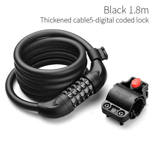 1.8m Black Code Lock INBIKE велосипедный замок 1,8 м велосипедный кабельный замок Противоугонный замок с 3 клавишами Аксессуары для велосипеда llaveros bisiklet cadeado chave D16719 - Цвет: 1.8m Black Code Lock
