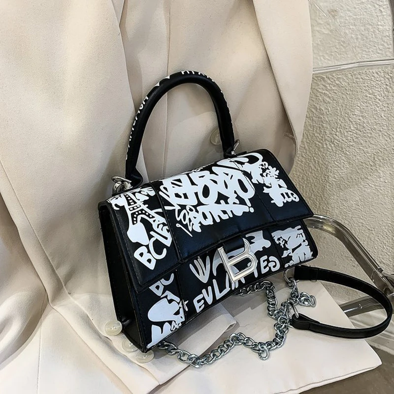 

Shoulder Crossbody Bag for Women 2021 New Top Handle Bags Luxury Chain Fashion Graffiti Painted Leather Messenger Sac Main Femme