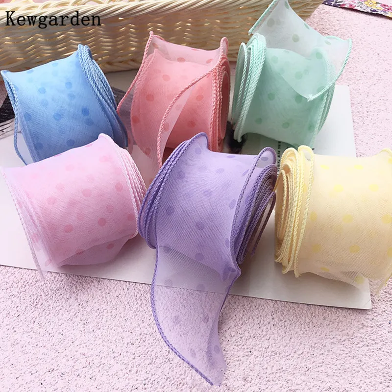 

Kewgarden Wholesale 50mm 2" Dot Organza Printing Ribbon DIY Make Bow Hair Accessories Handmade Tape Crafts Gift Packing 38 Yards