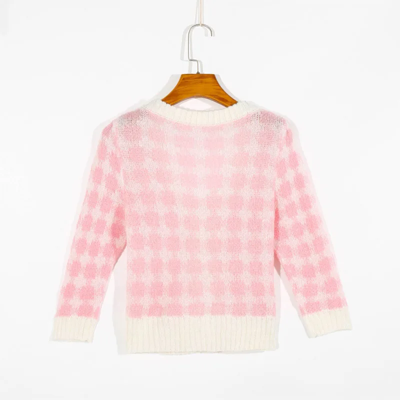

Spring and autumn women's sweater casual plaid thin cardigan sweater