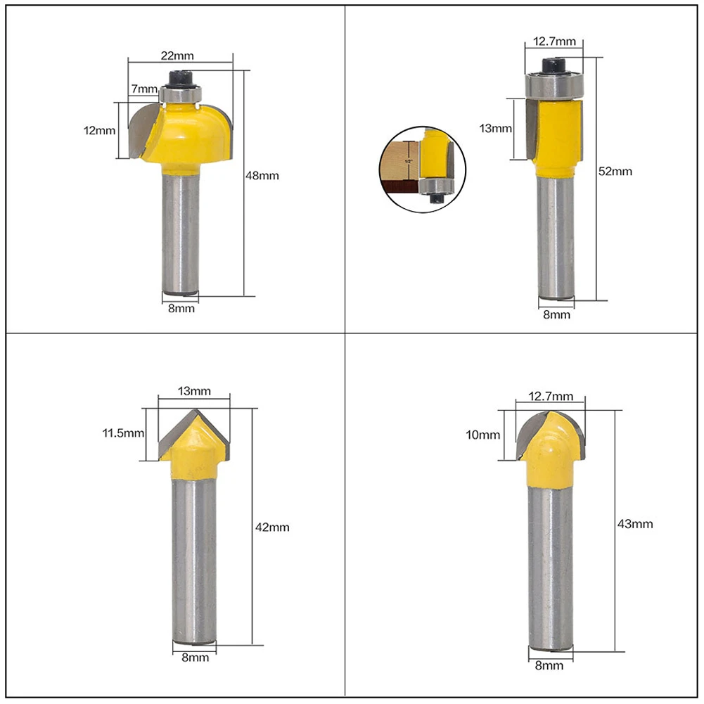 12 шт. фреза Маршрутизатор Набор бит 8 мм резак для дерева карбидный хвостовик