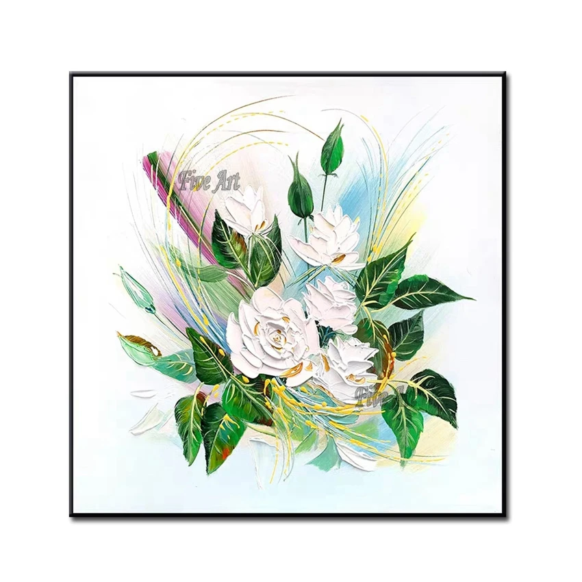 

100% Hand-painted Modern Knife Flower Oil Painting Canvas Art Unframed Hot Selling Texture Floral Wall Decor Picture Artwork