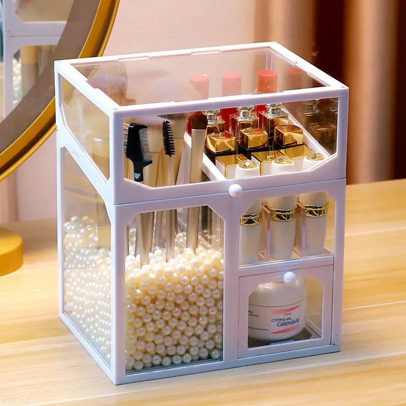 Glass Material Beauty Brush Storage Box Dust-proof Desktop Lipstick Skin Care Shelf Eyebrow With Finishing |