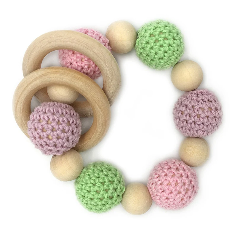 Baby Teether Handmade Nursing Wooden Crochet Beads Teething Knitted Bead With Mom Kids Bangle | Мать и ребенок