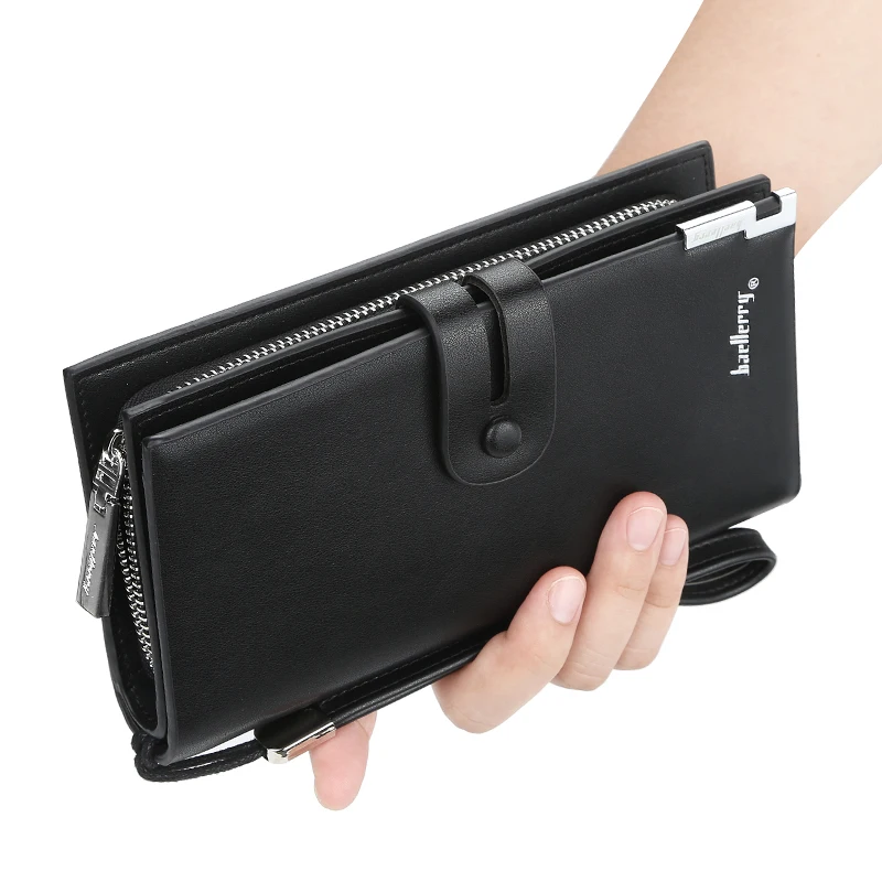 Бумажник для делового мужчины черные длинные кожаные мужские кошельки роскошный