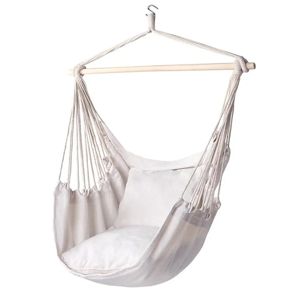 

Cotton Canvas Hammock Chair Macrame Swing For Indoor Outdoor Hanging Chair Maximum Weight 330 Pounds