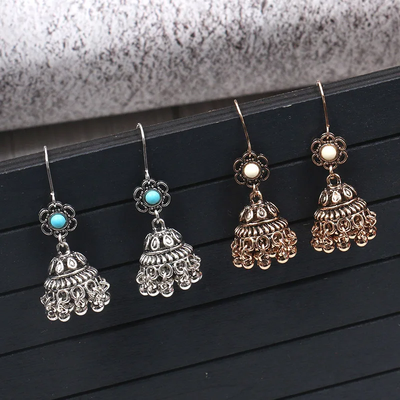 Индийские серьги Jhumka для женщин этнические полимерные с бахромой и бусинами в